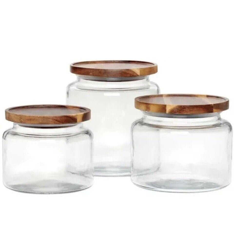 3 piece glass jar set with acacia lids 14614 3 piece glass jar set with acacia lids 14614